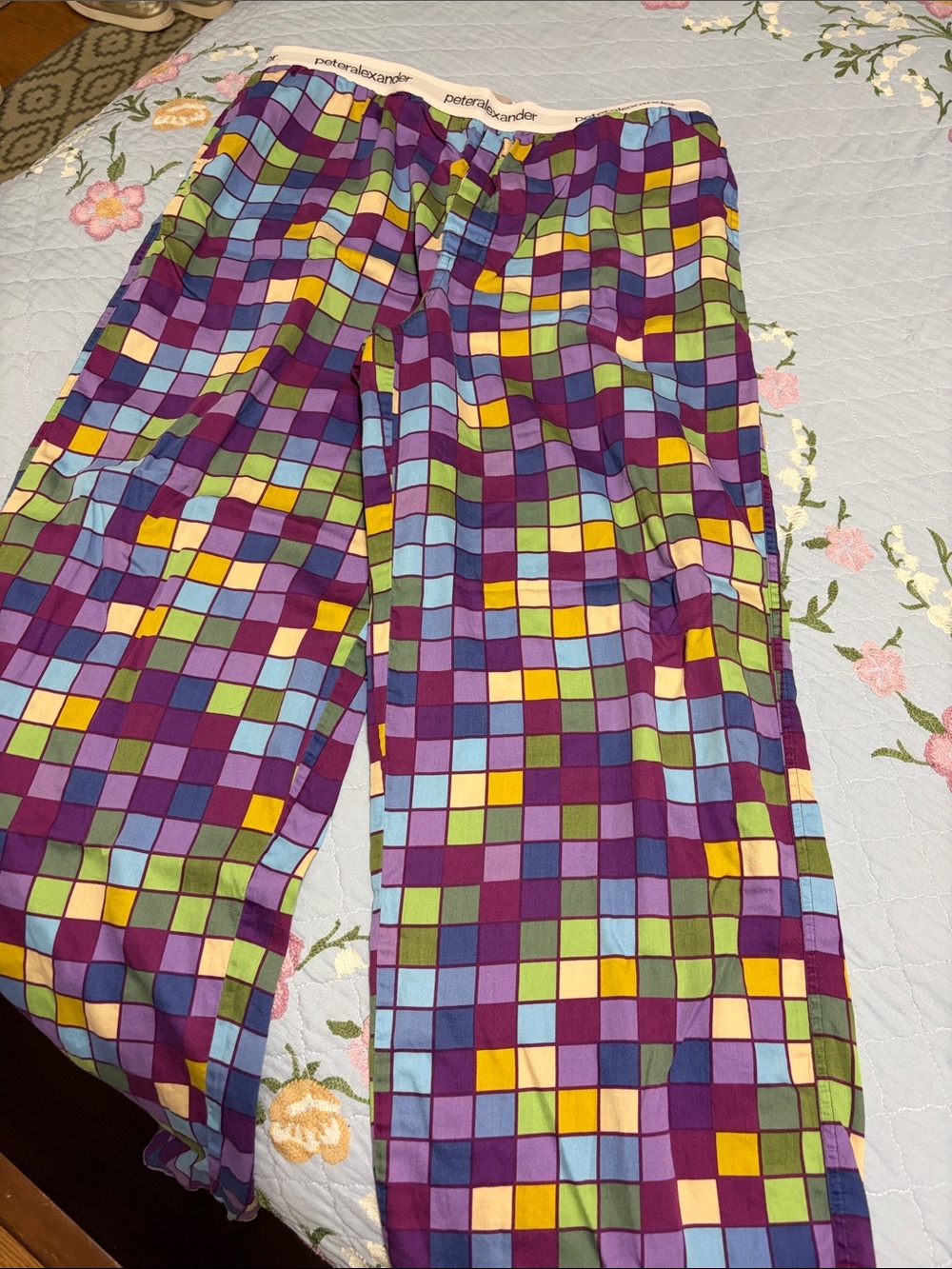 Peter Alexander Elastic Waist Band Bright Purple Blu Green Cube PreOwned Size L